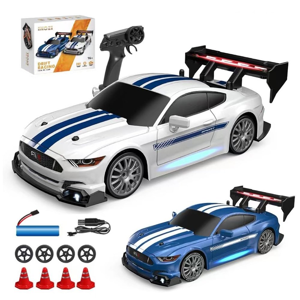 Actualia 1:24 Scale RC Drift Car with LED Lights, 4WD Electric Remote Control Racing Vehicle, 2.4GHz 30KM/H High Speed Mini Sport Drift Car for Adults & Hobbyists
