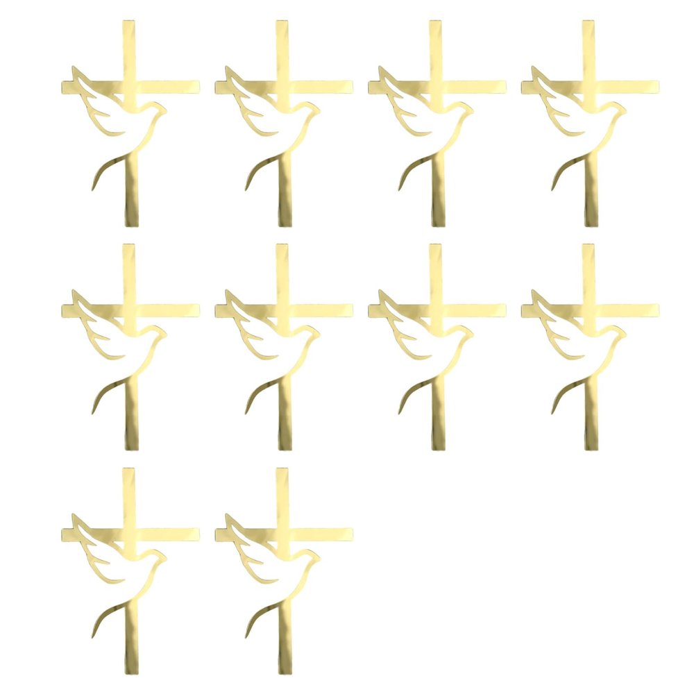 10pcs Shatterproof Gold Crossed Insert Doves Cake Toppers Decoration For Spiritual Occasion And Gatherings