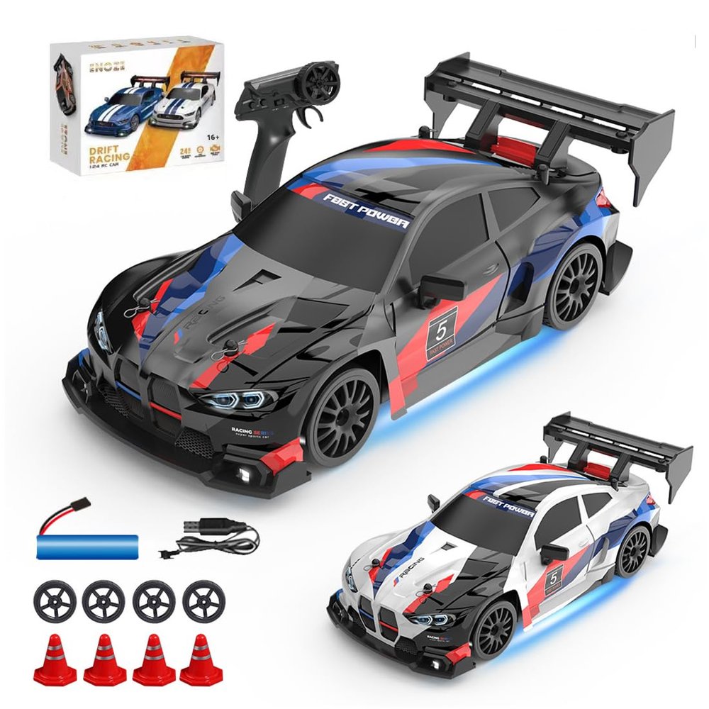 Actualia 1:24 Scale RC Drift Car with LED Lights, 4WD Electric Remote Control Racing Vehicle, 2.4GHz 30KM/H High Speed Mini Sport Drift Car for Adults & Hobbyists