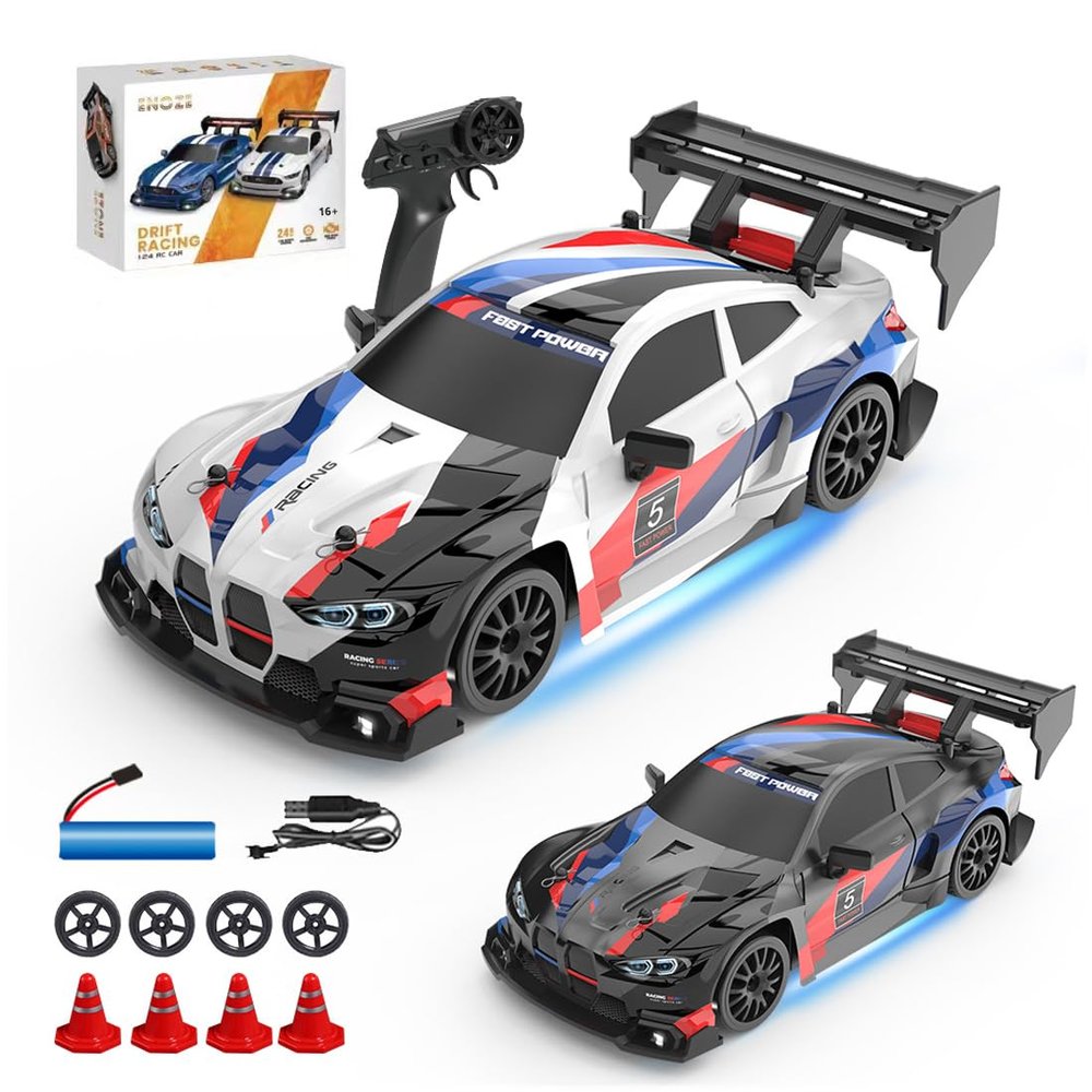 Actualia 1:24 Scale RC Drift Car with LED Lights, 4WD Electric Remote Control Racing Vehicle, 2.4GHz 30KM/H High Speed Mini Sport Drift Car for Adults & Hobbyists