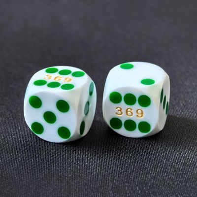 Bescon Professional Precision Dice Round Corner 9/16" (14.3mm) with Colorful Dots, Colored Dots Precision Backgammon Dice 14.3MM (White Dice with Green dots)