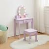 Kids Vanity Set, Pretend Play Girls Vanity Table and Chair Set with Lighted Mirror, Stool, and Wood Makeup Playset, Purple view 1