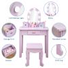 Kids Vanity Set, Pretend Play Girls Vanity Table and Chair Set with Lighted Mirror, Stool, and Wood Makeup Playset, Purple view 2