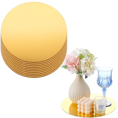 10 Pcs 9.8 Inch Acrylic Round Mirrors for Tables Centerpieces Circle Mirrors Candle Plates for Wall Wedding Table Centerpieces (Gold)