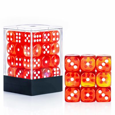 36 of Pack 12MM 6 Sided MINI Dice Set,Two Colours Glitter D6 Game Dice Set, 6 Sided Standard Dices for Yahtzee, Bunco or Teaching Math,with Portable Plastic Box(Orange Red)