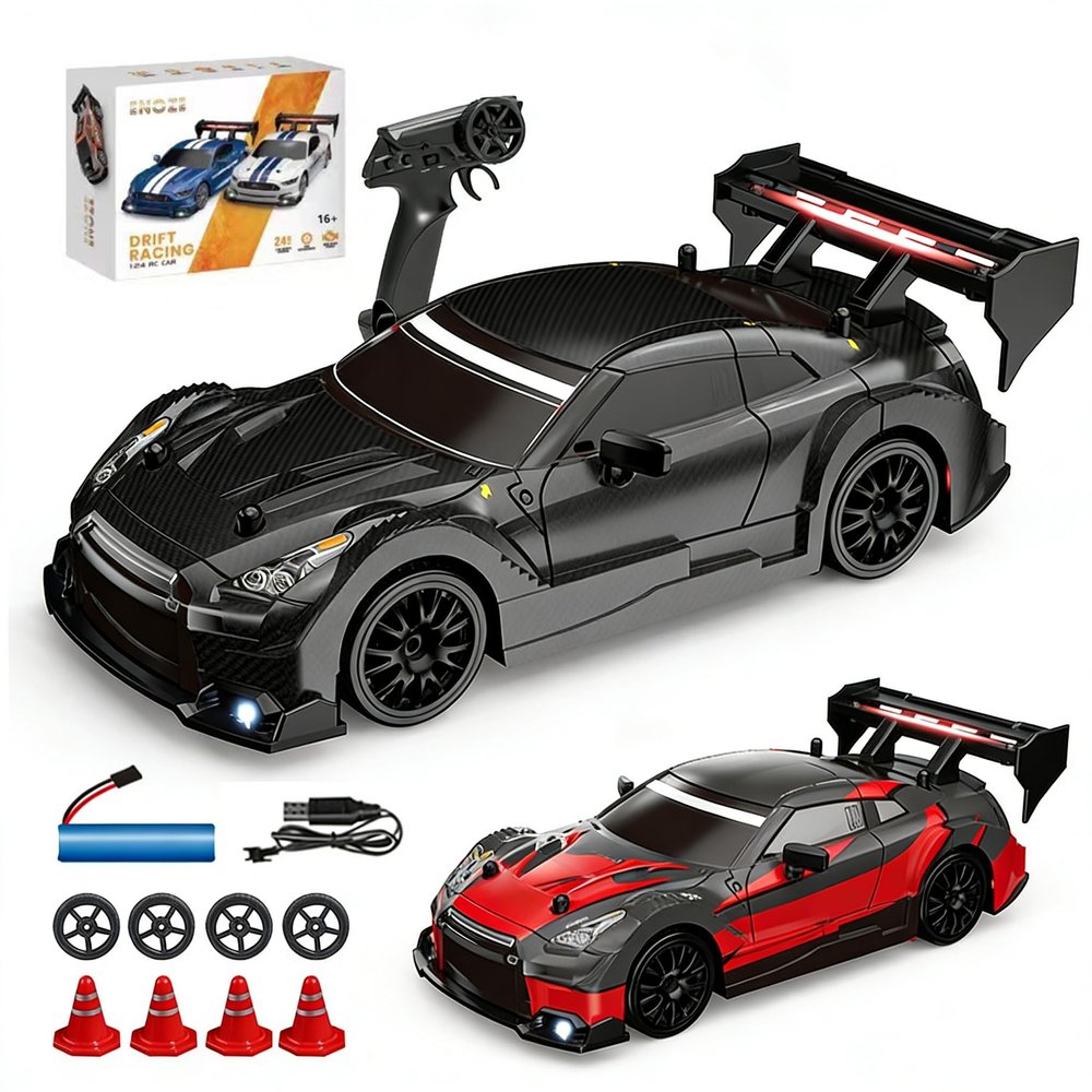 Actualia 1:24 Scale RC Drift Car with LED Lights, 4WD Electric Remote Control Racing Vehicle, 2.4GHz 30KM/H High Speed Mini Sport Drift Car for Adults & Hobbyists