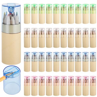 40 Set Mini Pencils in Tubes with Sharpener Cap, 12 Bright Colors for Kids' Art and Writing, Perfect for School Supplies