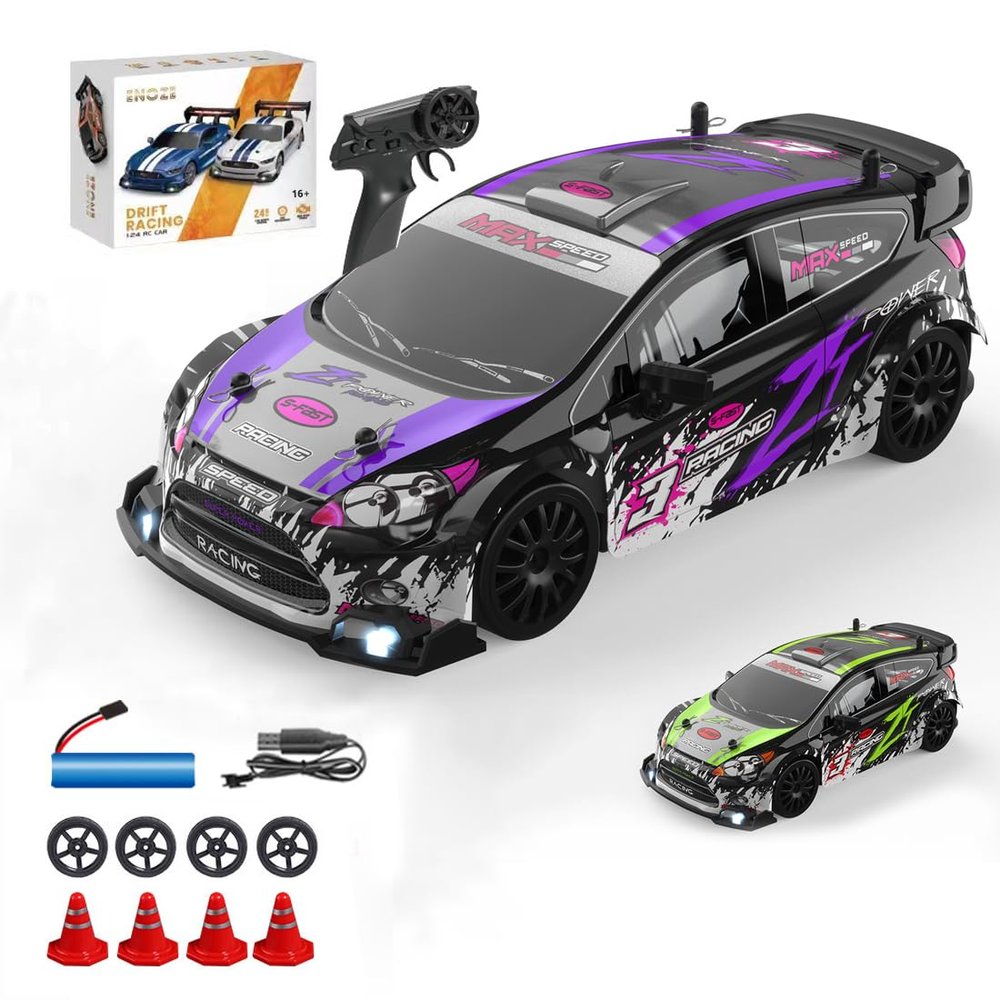Actualia 1:24 Scale RC Drift Car with LED Lights, 4WD Electric Remote Control Racing Vehicle, 2.4GHz 30KM/H High Speed Mini Sport Drift Car for Adults & Hobbyists
