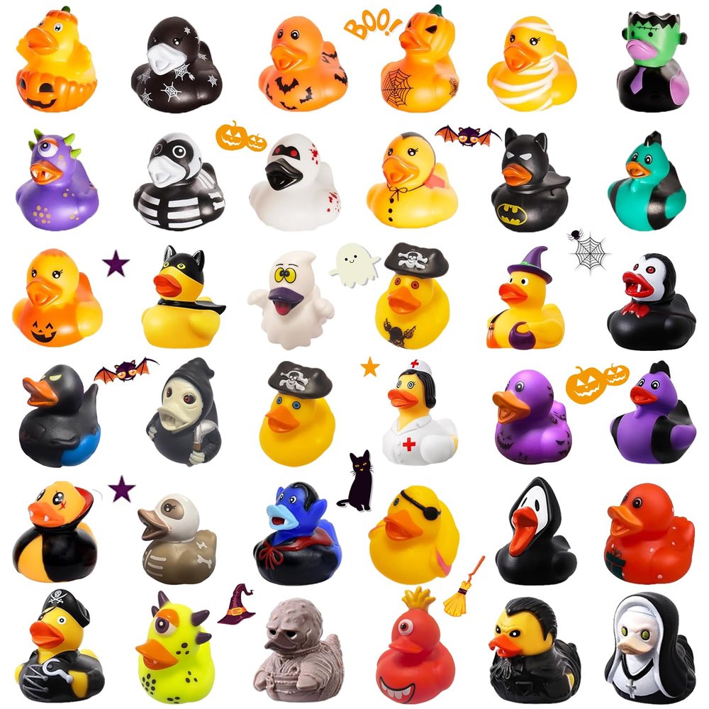 36 PCS Halloween Rubber Ducks in Bulk, Halloween Ducks for Jeep Ducking - Assorted 2" Halloween Themed Duckies | Kids Party Favors, Trick or Treat Gifts, Gift Exchange, Cruise Ducks,Bath Toys