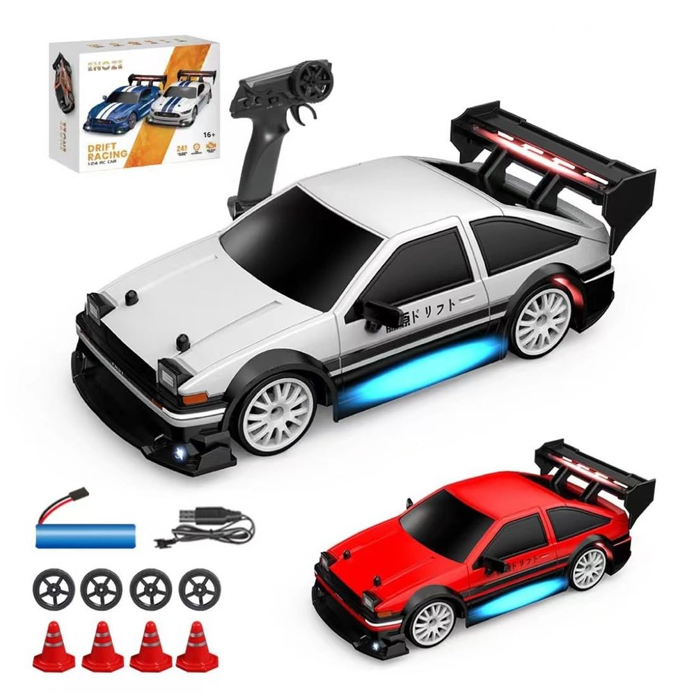 Actualia 1:24 Scale RC Drift Car with LED Lights, 4WD Electric Remote Control Racing Vehicle, 2.4GHz 30KM/H High Speed Mini Sport Drift Car for Adults & Hobbyists