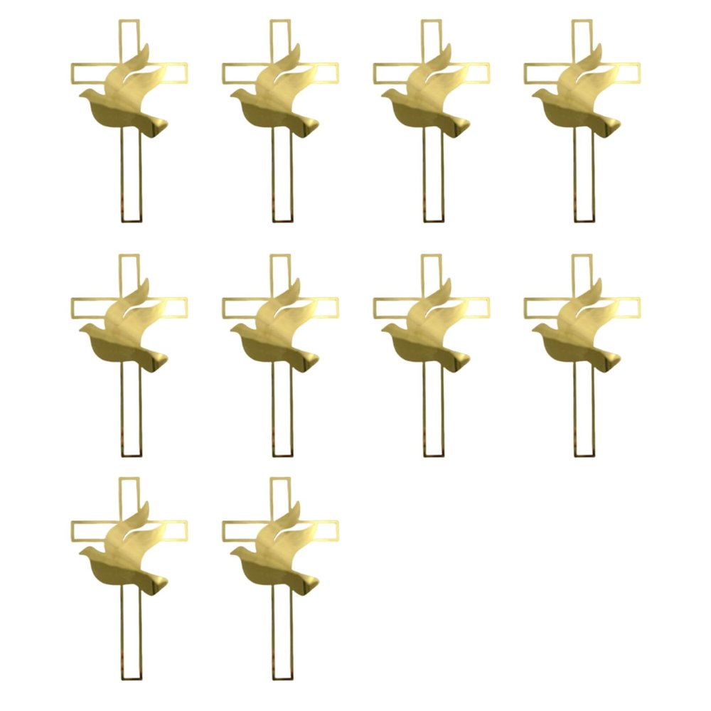 10pcs Shatterproof Gold Crossed Insert Doves Cake Toppers Decoration For Spiritual Occasion And Gatherings