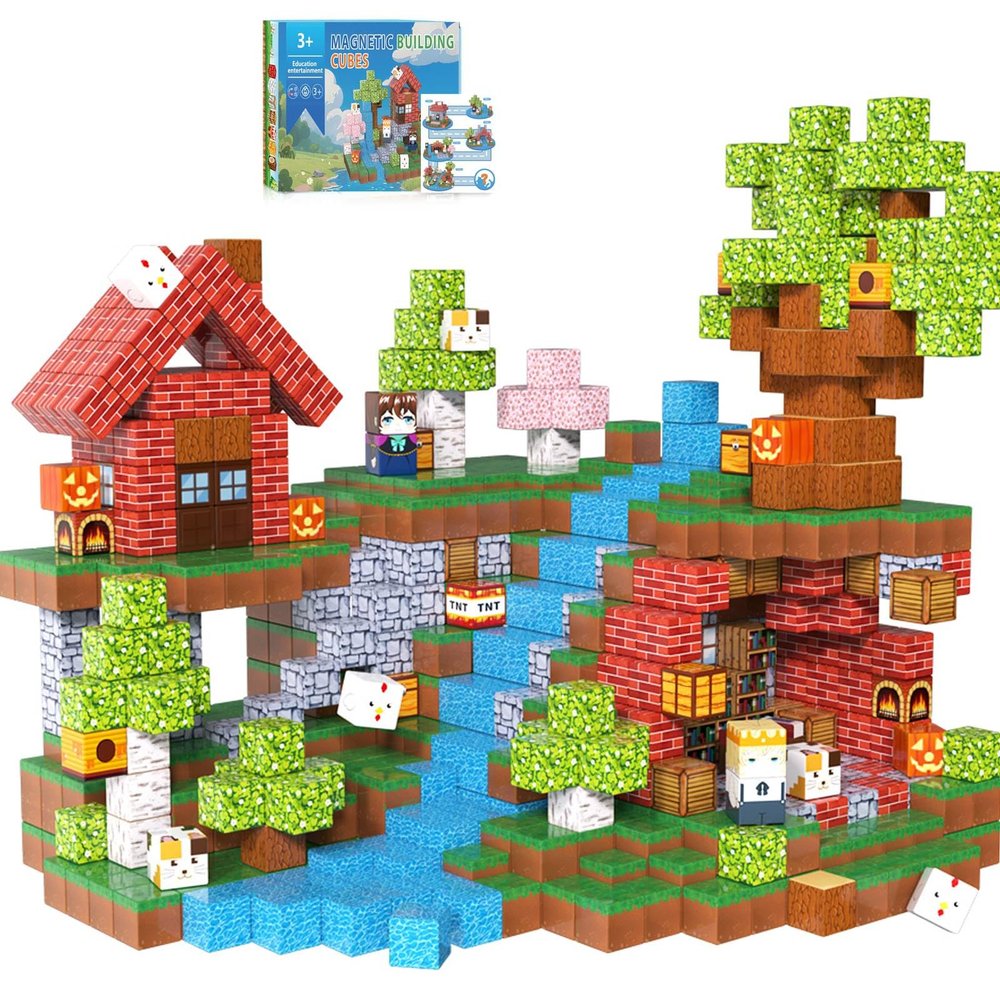 200PCS Magnetic Building Blocks for Kids, Magnet Cubes STEM Educational Magnet Stacking Toys for Age 3-5 4-8 8-12, Sensory Play Montessori Toys for Boys and Girls, Creative Construction Forest