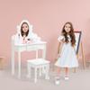 Garvee Kids Vanity Set with Adjustable Angle Mirror, Pretend Play Girls Vanity Table and Chair Set with Mirror, Stool, and Wood Makeup Playset, White view 1