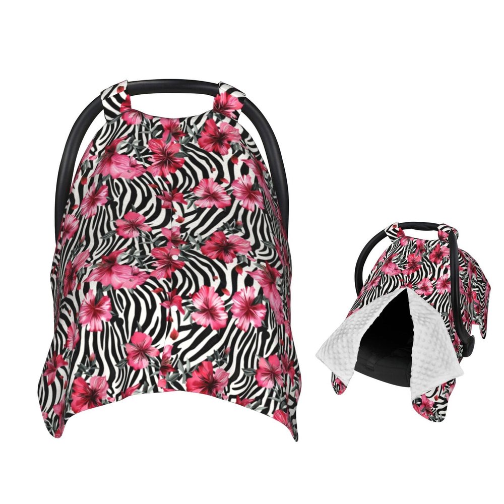 Muishi Red Flowers Zebras Print Baby Car Seat Canopy Nursing Cover for Newborn Car Seat Breastfeeding Covers Blanket Newborn Shower Gift