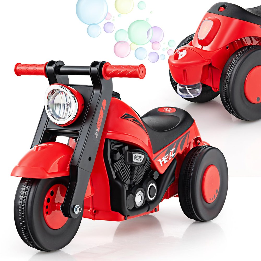 OLAKIDS Ride on Push Car, Foot-to-Floor Sliding Car for Toddlers Kids Motorcycle with Bubble Maker, Music, 3 Wheels Ride on Toys Gift for Boys Girls Aged 3-5 Years (Red)