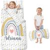 Personalized Boho Rainbow Toddler Nap Mat with Pillow and Blanket, Custom Name Kids Sleeping Bag for Daycare Preschool, Napping Mats for Girls, Kids Slumber Bags Sleep Padded Easy Roll Up view 1