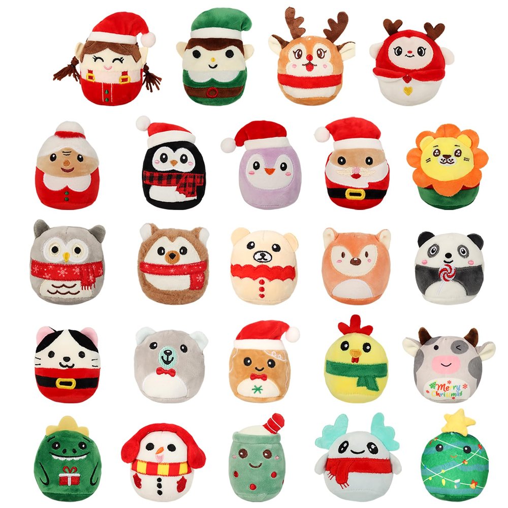 24 Pcs Plush Toys Gift Set, Cute Mini Collectible Plushies, Soft Stuffed Animal Squishy Toys, Decorative Plush, Ideal Birthday, New Year, Valentines Day & Easter Gift Ideas for Girls, Boys, Teens & Adults