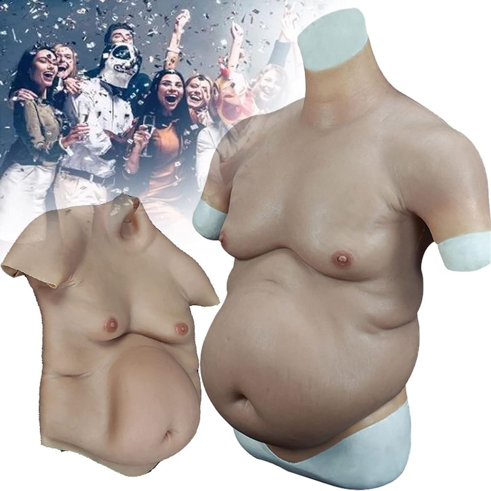 Silicone Beer Belly Suit, Silicone Artificial Fake Belly, Realistic Fat Suit Costume, Abdominal Muscle Simulation Skin Silicone Stronger Male Shaper for Cosplay Halloween Crossdressers ()
