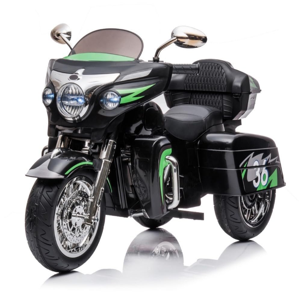 12V Electric Motorcycle for Kids Ages 3-8, 2 Seats Ride-On Motorbike with 3 Wheels, Bluetooth, USB, LED Light & Storage Box | Safe & Durable Kids Toy Vehicle (Black)