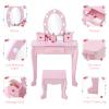 Kids Vanity Set, Pretend Play Girls Vanity Table and Chair Set with Lighted Mirror, Stool, and Wood Makeup Playset, Pink view 2