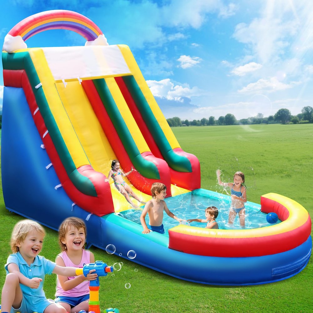 Giant Commercial Inflatable Grade Water Slide Swimming Pool, 100% PVC Big Waterslide with Blower, Airtight Water Pool, 21x9x12FT, Wet Dry Use, Summer Fun Colorful