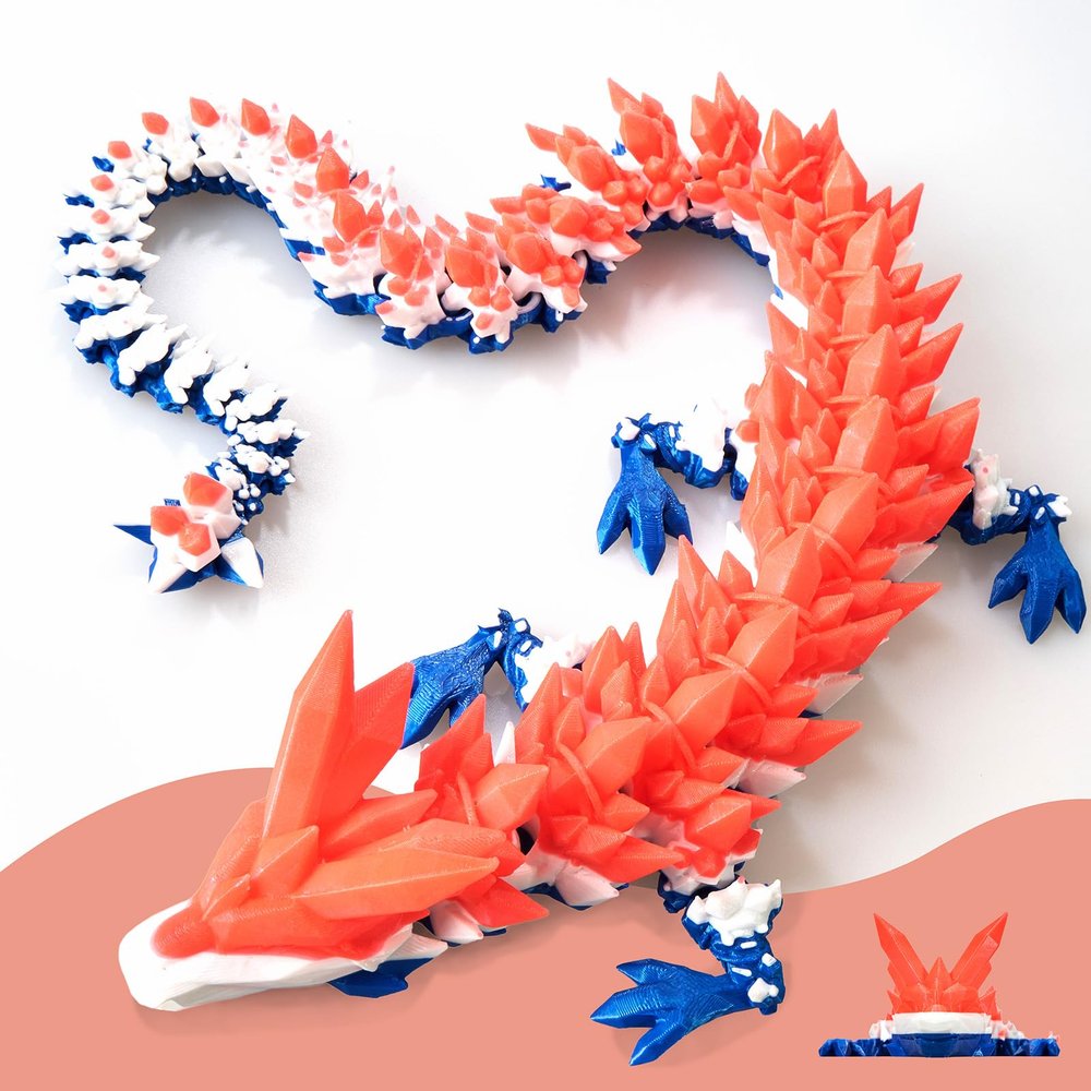 Dak Haan 24" Large 3D Printed Dragon,Flexible Articulated Crystal Dragon Fidget Toy,Cool Big Dragons Toy,Huge 3D Printed Gift for Girls Boys Kids Age 3-5 4-7 8-12 Years Old