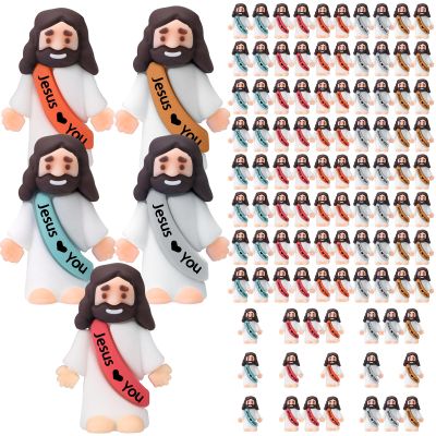 Bememo 100 Pcs Little Jesus Figures Jesus Loves You Original Design Pocket Rubber Little Figures to Hide and Seek Sunday Religious Party Share Easter Gifts(Bohemian Color)
