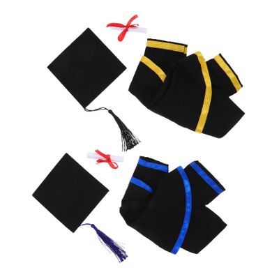 ifundom 2 Sets Graduation Outfit for Stuffed Animals Soft Costume with Bear Hat Collar Graduation Accessories for Celebrations and Decorations