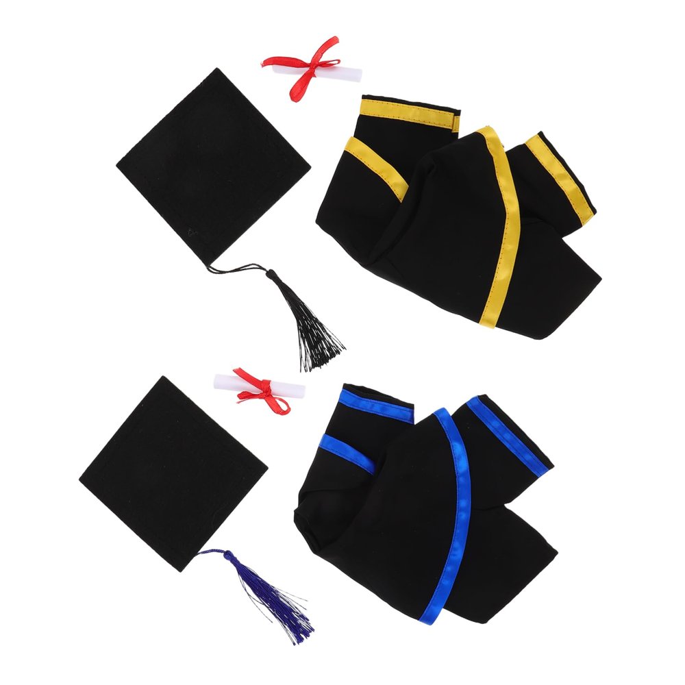 ifundom 2 Sets Graduation Outfit for Stuffed Animals Soft Costume with Bear Hat Collar Graduation Accessories for Celebrations and Decorations