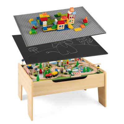 HONEY JOY Train Table, Wooden Kids Activity Table with Storage, 78 Multicolor Pieces, Tracks, Trains, Cars, Toddler Train Table Set with Reversible Tabletop, Gift for Boys Girls Aged 18 Months+