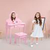 Garvee Kids Vanity Set with Adjustable Angle Mirror, Pretend Play Girls Vanity Table and Chair Set with Mirror, Stool, and Wood Makeup Playset, Pink view 1