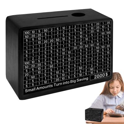 10000 Savings Challenge Box - Wooden Cash Vault for Money Saving Goals, Lockable Bill Organizer | Cash Vault Money Bank, Budget Tracker Box for Cash Envelope System, Financial Planning, and Gift Givin