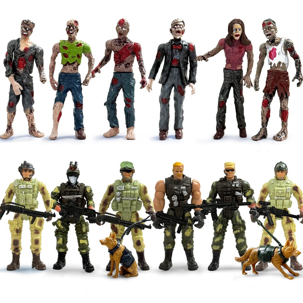 Baimiby Toys for Boy, Army Men Action Figures, 14 PCS Military Playset Include Army Men Set with Weapon Accessories, Zombie Figure Toys, 2 Police Dog Figures, Boys Toy for Kids Boys 4-7
