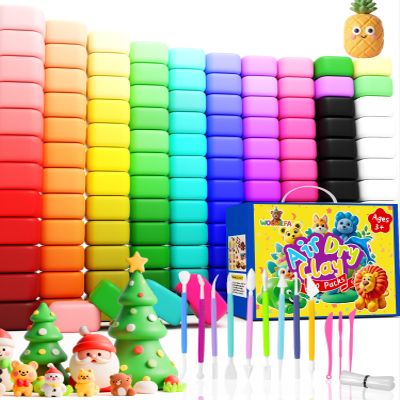 Air Dry Clay for Kids 120 Packs Air Foam Clay, 100 Customized Colors, More White and Black Magic Clay, Non-Sticky Soft and Super Light Clay with Sculpting Tools, Guide, 3 Age+