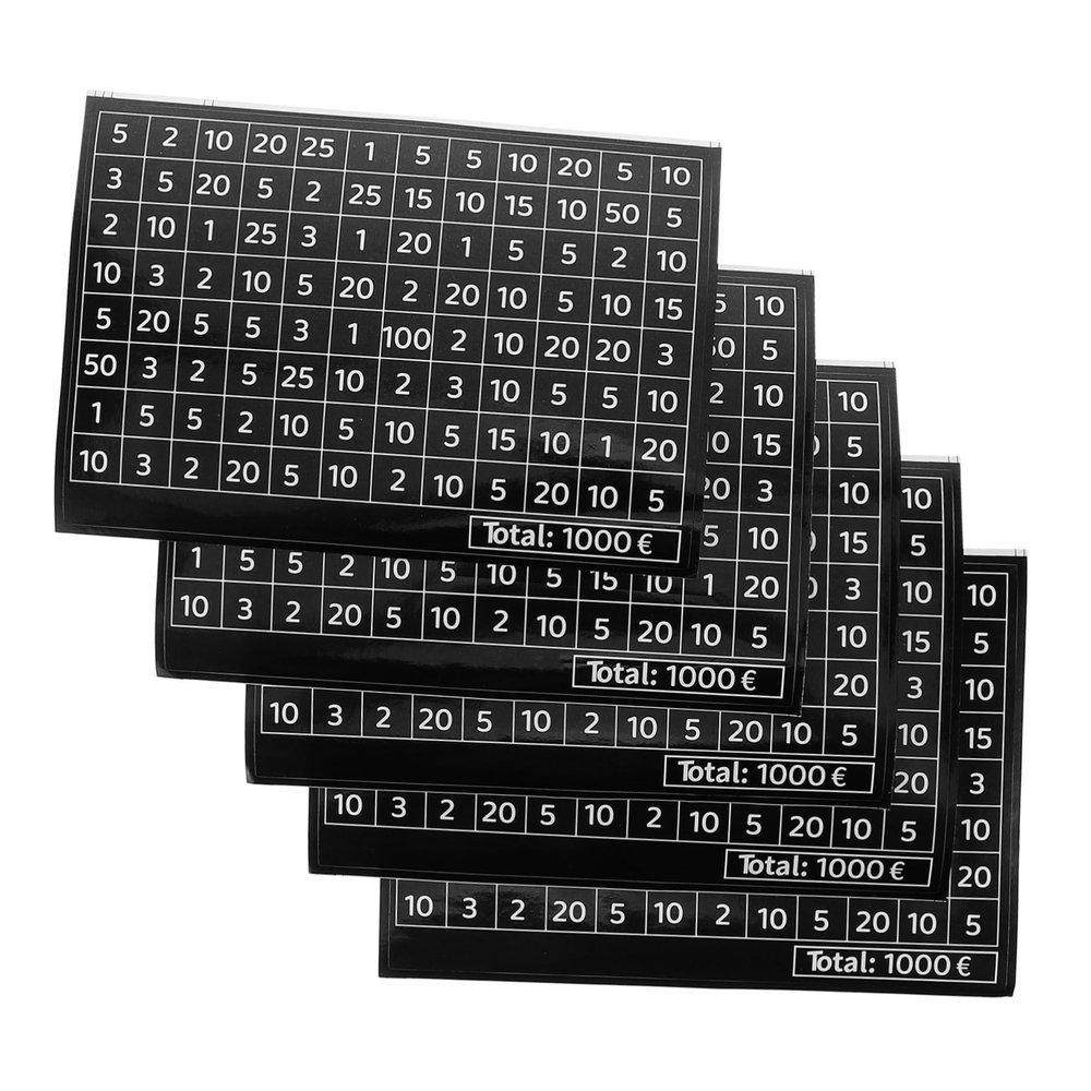 BESPORTBLE 5pcs 1000 Money Saving Challenge Sheets Savings Track Charts Digital Number Charts for Wooden Box Piggy Bank Cash Box Supplies Black