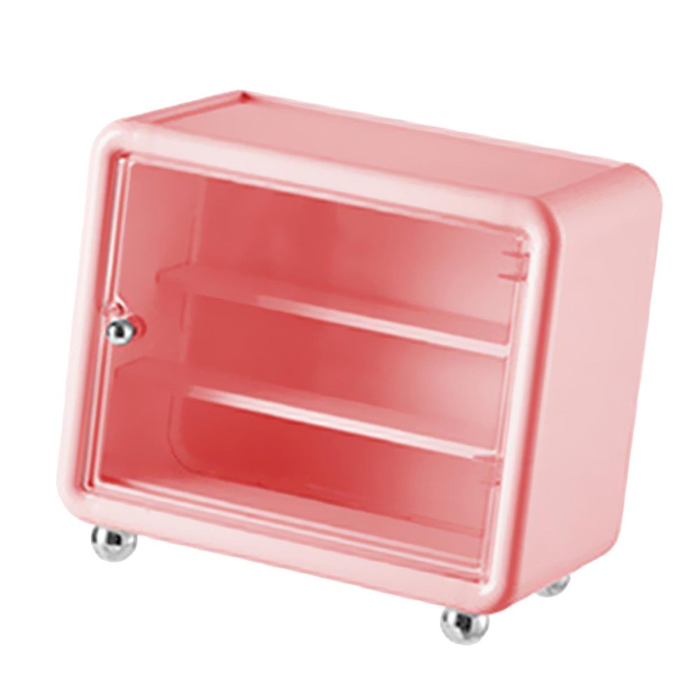 Action Figure Display Case Cabinet Showcase Table Stand Gift Desktop Organizer Box Storage for Collectibles Mini Figurines, Pink