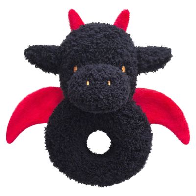Doindute Baby Dragon Soft Rattle Toy, Plush Dinosaur Infant Shaker Rattle Easy-Grasp Stuffed Animal Toy, Gifts for Newborns Babies Toddlers Boys Girls, Black, 6 Inches