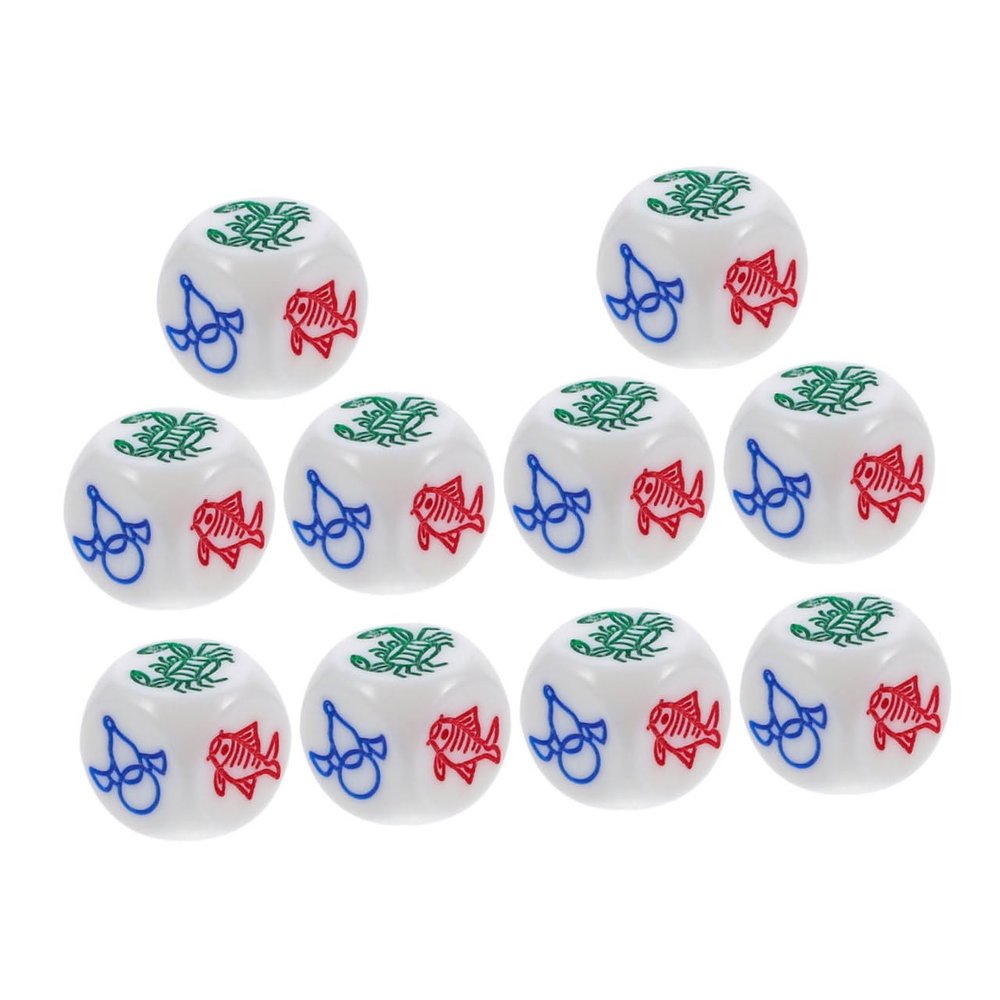 TOYANDONA 10pcs Vintage Abs Dice Lunar Year Celebrations Family Gatherings and Halloween Parties Multi Sided Gaming Dice with Fish Shrimp Crab and Coin Designs