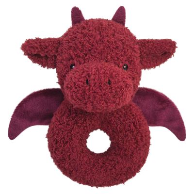 Doindute Baby Dragon Soft Rattle Toy, Plush Dinosaur Infant Shaker Rattle Easy-Grasp Stuffed Animal Toy, Gifts for Newborns Babies Toddlers Boys Girls, Wine Red, 6 Inches