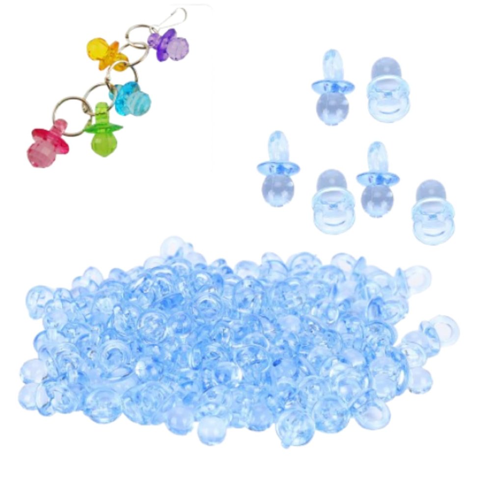 200Pcs Acrylic Pacifier, 20 x 10 x 10mm Cute Baby Shower Pacifiers Baby Nipples Mini Decoration Accessories for BabyShower Decoration (Blue)