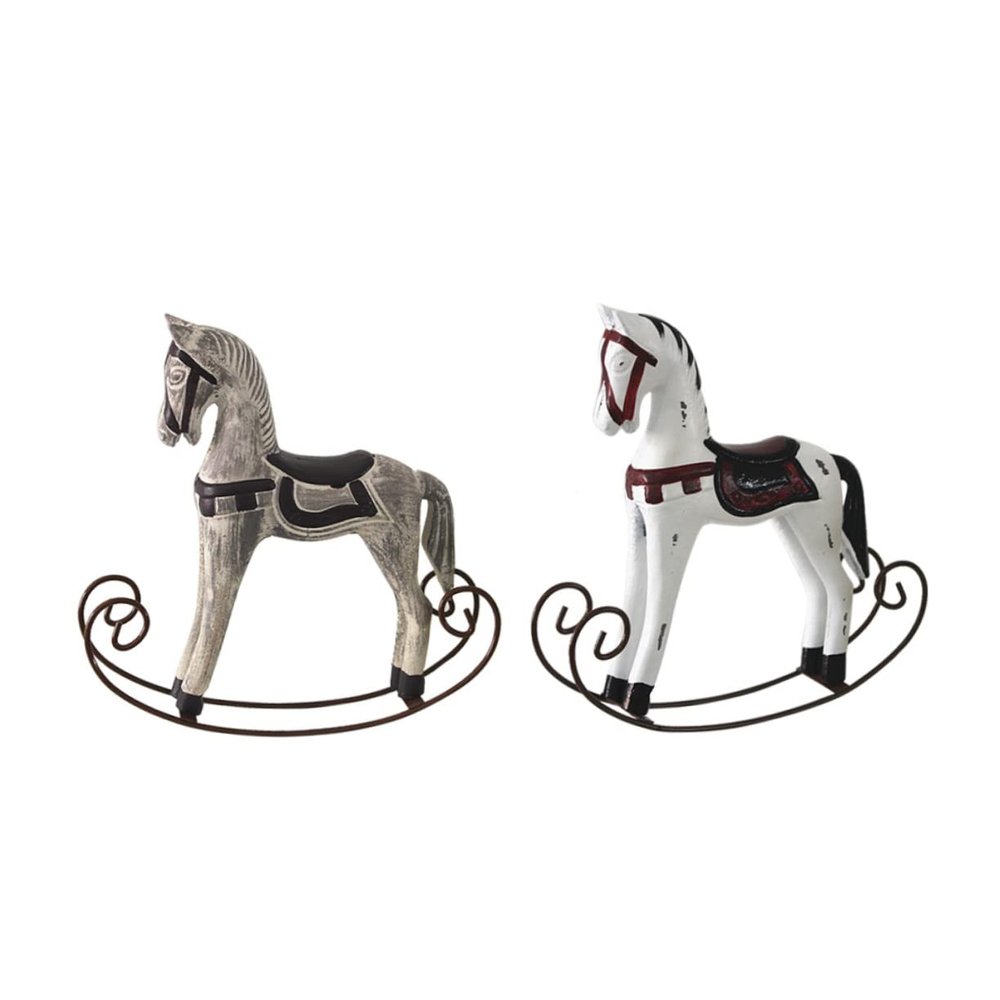 VANZACK 2pcs Handcrafted Wooden Horse Ornament Home Decor Horse Head Sculpture Rocking Desktop Decoration