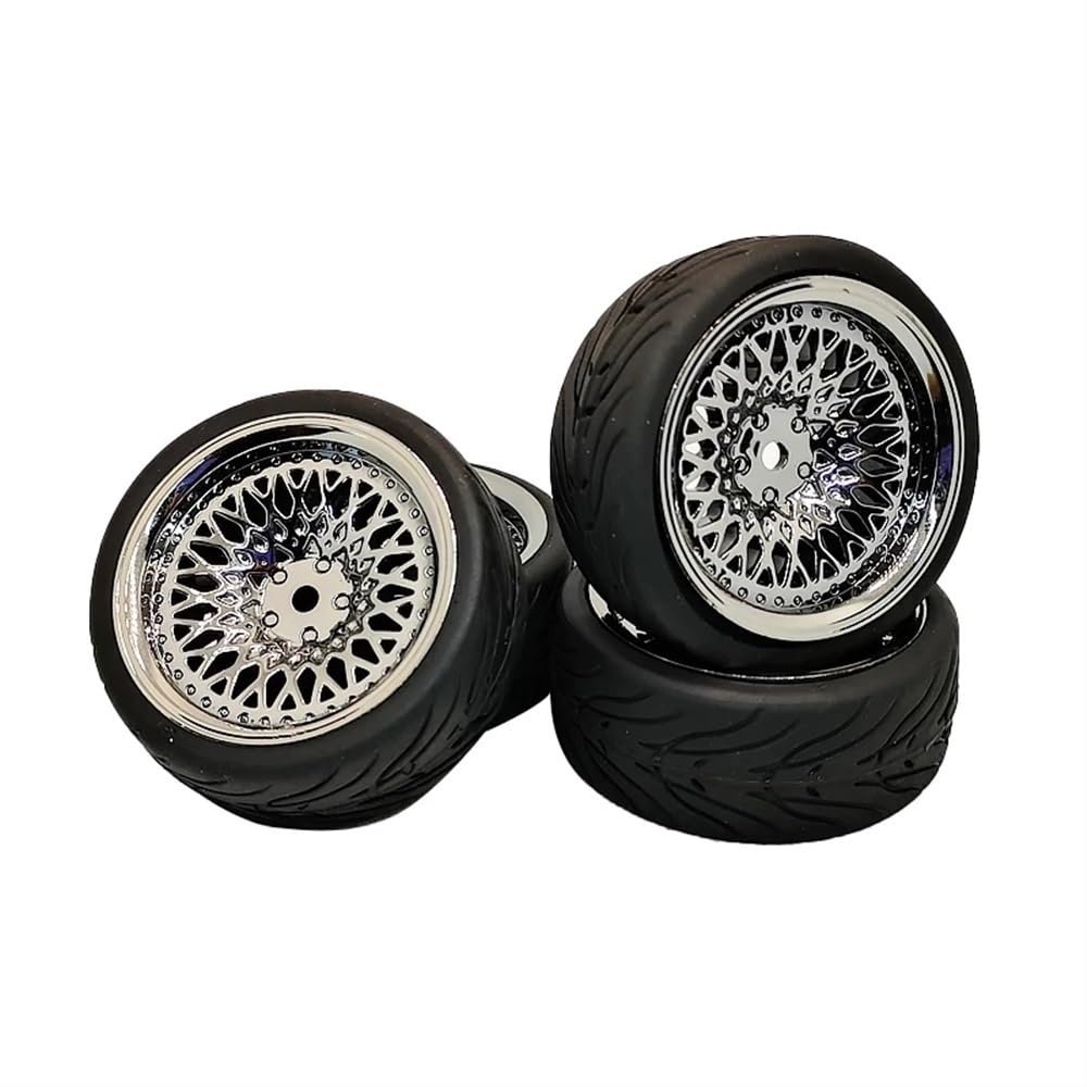 1/10 Scale 12mm Rubber Tire Wheel Set Model 4pcs CLSSM PP133 Compatible with 1:10 RC On Road Vehicles