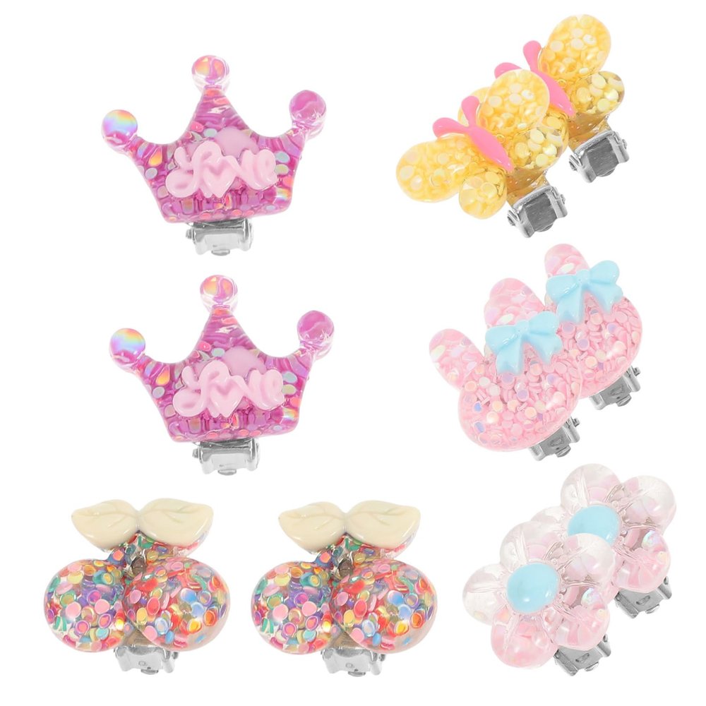 KOMBIUDA 5Pairs Girl Clip Earrings Cute Non Pierced Ear Jewelry for Parties Birthdays Everyday Wear Adorable Design for Easy to Use Comfortable