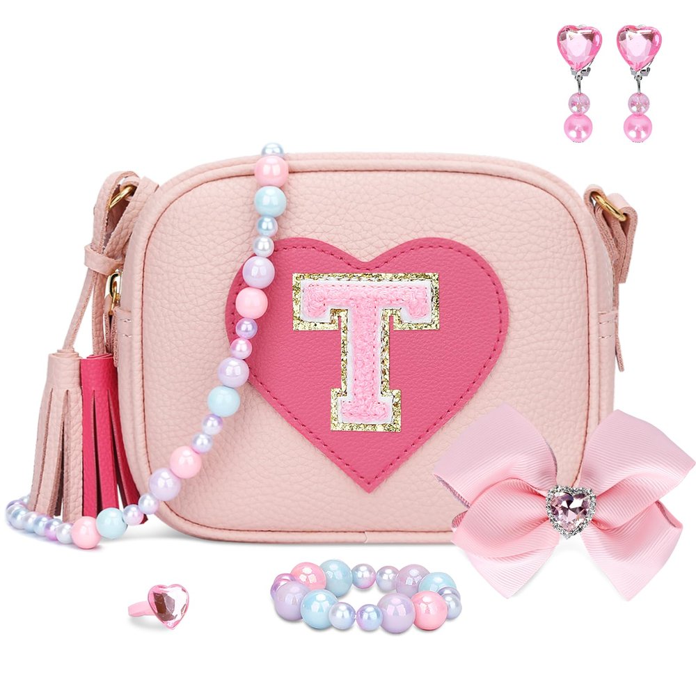 KKXIU Gifts For 3 4 5 6 7 8 Year Old Girls Dress Up Jewelry Kids Toys Toddler Purse Heart Little Girl Bag (T, Pink)
