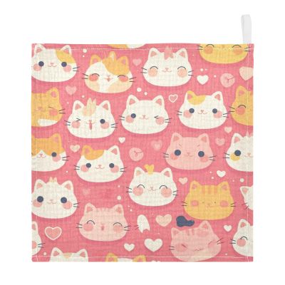 GuoChe Cat Faces Towels for Absorbent Face & Body Wash Cloth for Kids, 11.8 x 11.8 inches