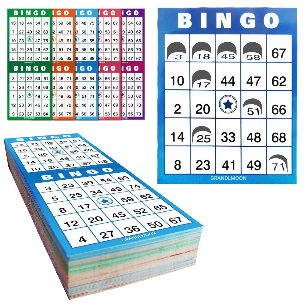 GRANDLMOON 200 Reusable Portable Windowed Bingo Game Cards in Vibrant Colors No Chips Needed (1-75 Version, Vol 1)
