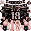 18th Birthday Decorations for Girls, Rose Gold Black Happy 18th Birthday Party Decorations, Happy 18th Birthday Backdrop, Foil Balloons 18, Banner, Balloons, Hanging Swirls, Birthday Cards Set 45pcs view 1