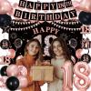 18th Birthday Decorations for Girls, Rose Gold Black Happy 18th Birthday Party Decorations, Happy 18th Birthday Backdrop, Foil Balloons 18, Banner, Balloons, Hanging Swirls, Birthday Cards Set 45pcs view 3