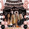 18th Birthday Decorations for Girls, Rose Gold Black Happy 18th Birthday Party Decorations, Happy 18th Birthday Backdrop, Foil Balloons 18, Banner, Balloons, Hanging Swirls, Birthday Cards Set 45pcs view 4