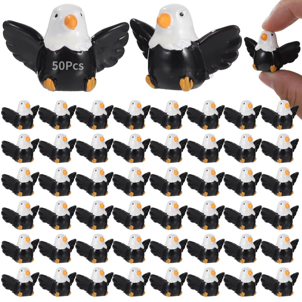 50 PCS Mini Resin Bald Eagle, Patriotic American Bird Miniatures, Wildlife Animal Statues for DIY Crafts, Resin Eagle Ornaments for Outdoor Garden, Lawn, Independence Day Party Decor